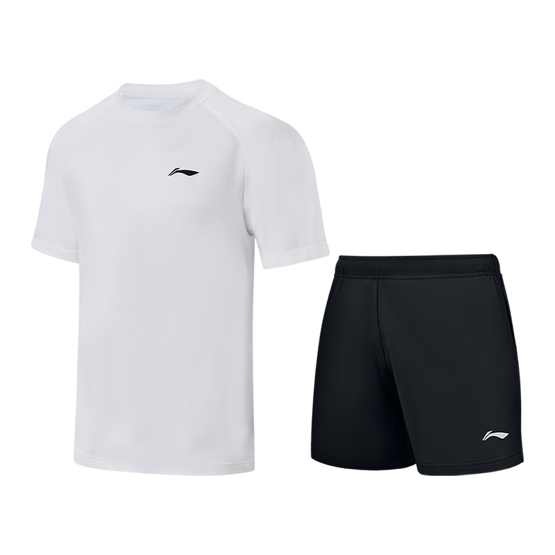 李寧（LI-NING）乒乓球服短袖男女比賽服速干訓(xùn)練套裝運(yùn)動(dòng)服兩件裝 白色 M 