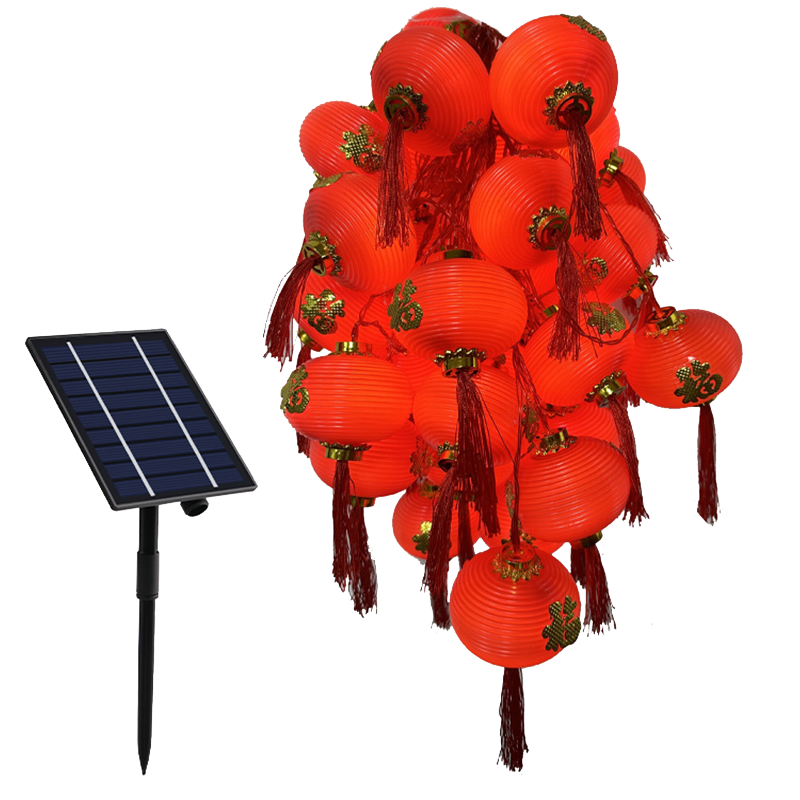 馭陽 太陽能燈籠春節(jié)新年紅燈籠窗簾燈家用陽臺布置裝飾彩燈閃燈串燈 6cm5米20燈福字燈籠-太陽能款 節(jié)日紅燈籠燈