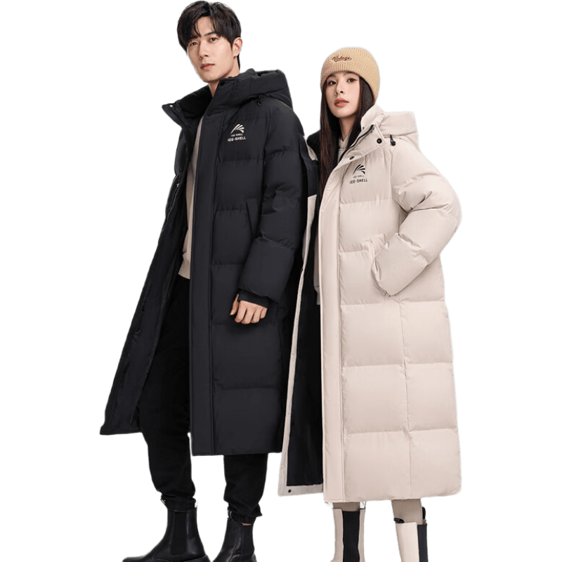 鸭鸭（YAYA）王一博同款冰壳3.0冬季新款羽绒服男女长款过膝极寒加厚保暖外套 青光黑色 L 175/92A