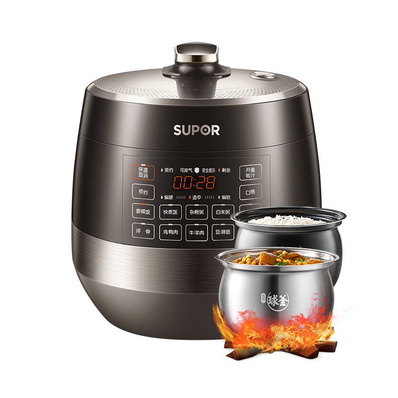 苏泊尔（SUPOR）【国家补贴】0涂层精钢球釜电压力锅6L双胆全自动智能预约 家用 SY-60YC6011Q电饭煲高压锅6-8人