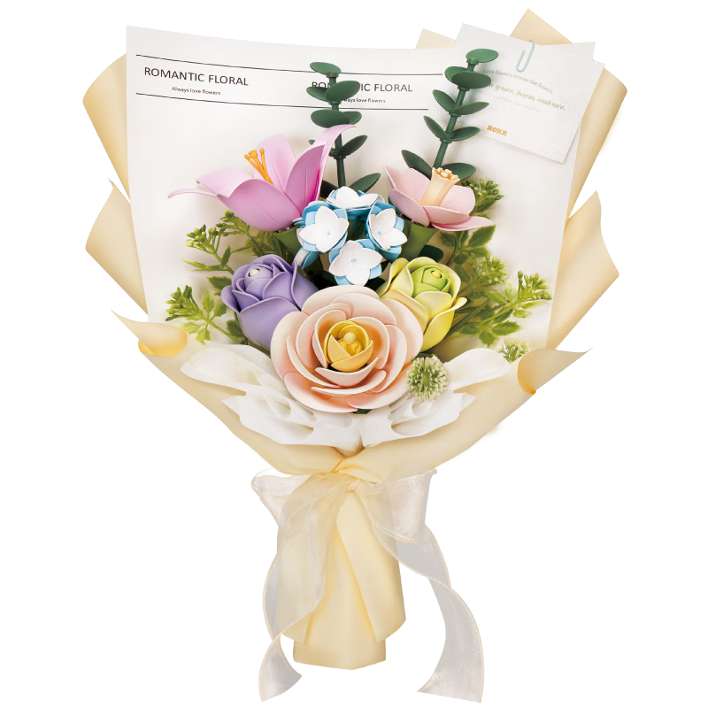 若客（ROKR）春野浮绿 积木花束diy手工拼装永生花手捧花女孩生日礼物送女生