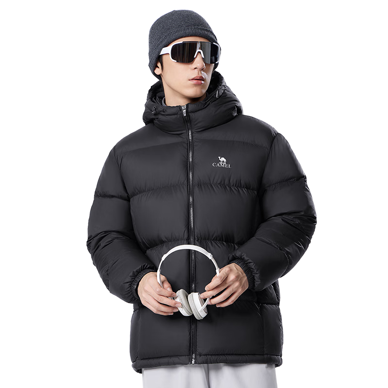 骆驼火山羽绒服男冬新款加厚连帽保暖面包服女城市轻户外 黑色 男女同款,7674B XL