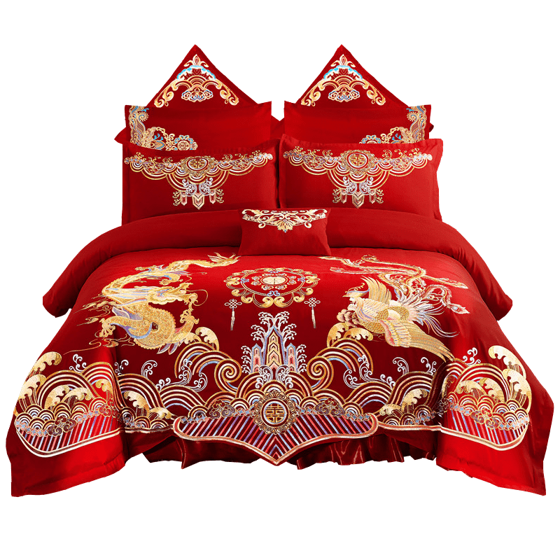 慕瀾嘉私（MULANJIASI）婚慶四件套大紅結(jié)婚刺繡套件婚禮婚床被套新婚繡花喜被床上用品 我們結(jié)婚啦 2.0米床【被2.2*2.4】四件套