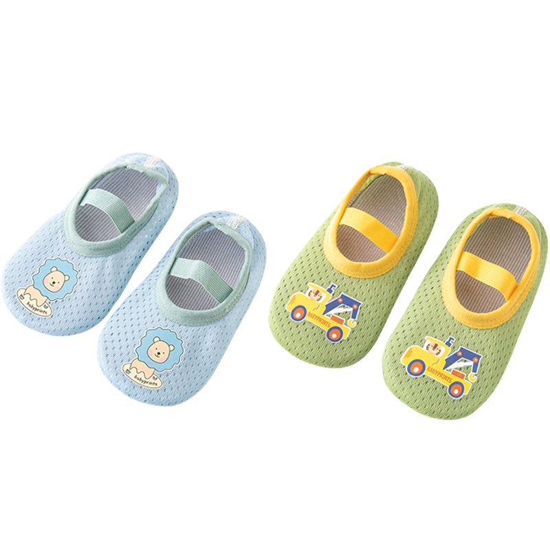 貝瑞加（Babyprints）嬰兒地板襪夏季寶寶學步襪輕薄透氣早教襪套室內(nèi)鞋襪2雙裝 藍綠S