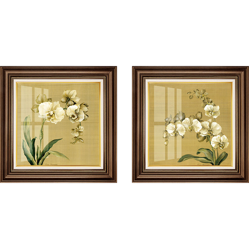 心泊（SIMPLE S） 美式卧室床头装饰画新中式田园温馨客房背景墙画餐厅挂画二联画 《蝴蝶花》 60x60CM二联(适合1.8M宽床）