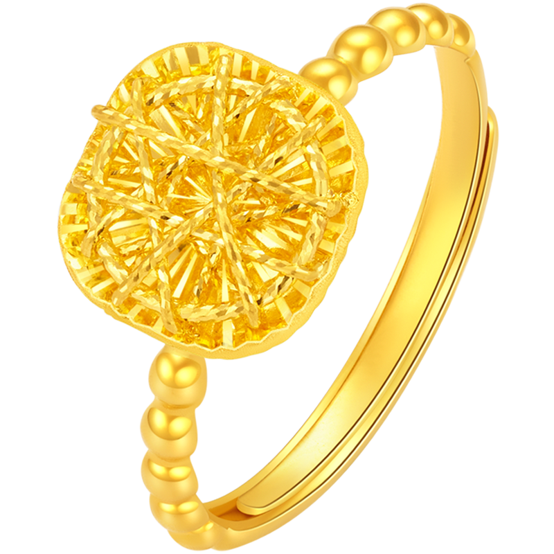 老庙黄金戒指女款5G花丝小方糖足金指环活口送女友老婆七夕情人节礼物 精品5G花丝小方糖戒指 约3.6g