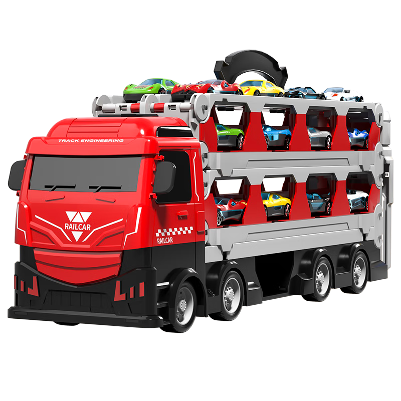 糖米 TEMI大號變形彈射卡車合金賽汽車軌道折貨柜車玩具節(jié)日生日禮物