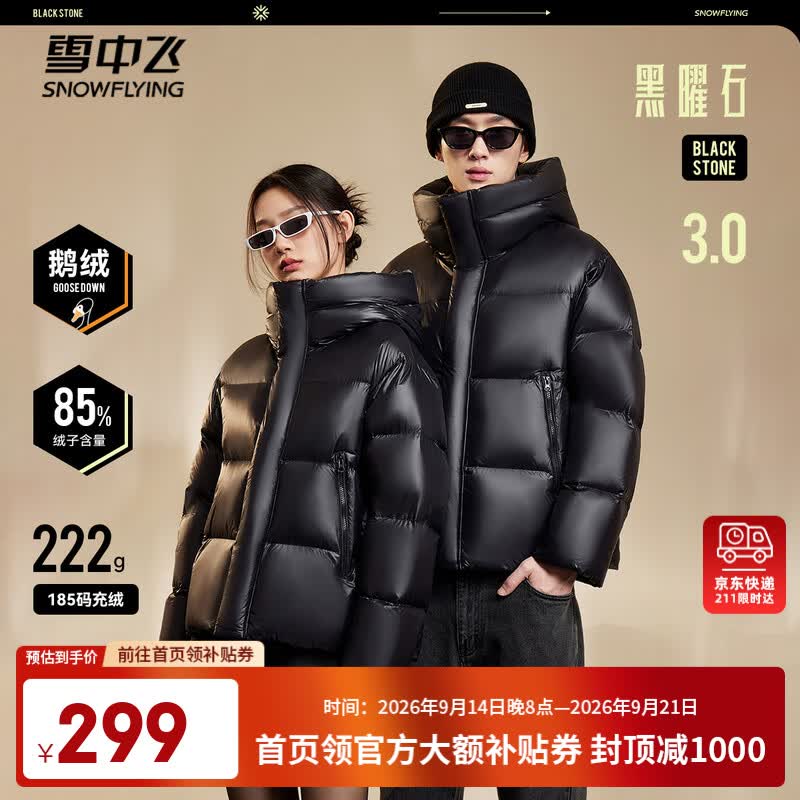 雪中飞黑曜石经典3.0男女款鹅绒羽绒服 299元 - 86线报
