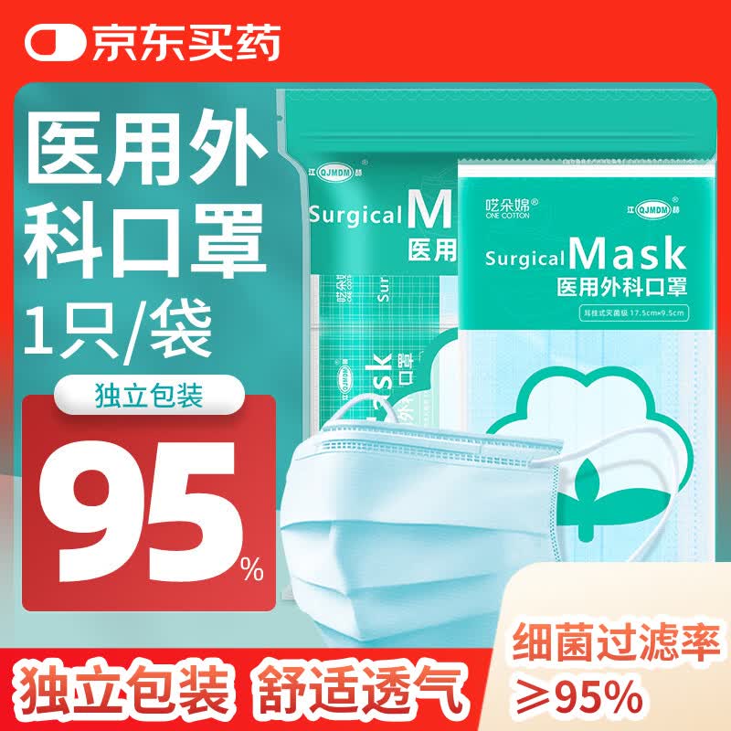 江赫 医用外科口罩挂耳式防细菌防甲流细菌飞沫防支原体隔离病菌防护 独立包装【1只/袋 共100只】