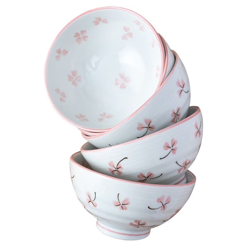 美濃燒（Mino Yaki）日本進(jìn)口陶瓷家用碗釉下彩四葉草5英寸飯碗5件套禮盒裝