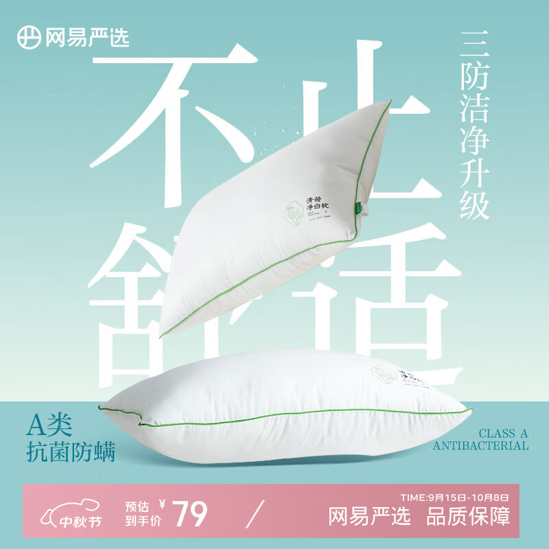 網(wǎng)易嚴(yán)選羽絲絨枕頭枕芯松軟高彈杜邦羽絨棉五星級酒店抗菌阻螨 【三防抗菌】清荷凈白枕（中枕650g） 一對裝