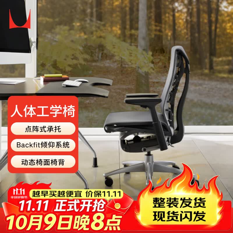 赫曼米勒（HERMAN MILLER）Embody Rhythm织物木炭色人体工学椅电脑椅办公椅 点阵式承托