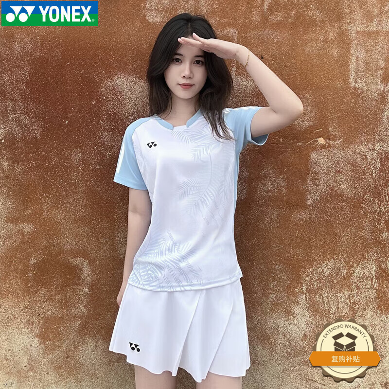 尤尼克斯（YONEX）羽毛球服运动服T恤上衣短袖透气 女款-210025BCR-水晶蓝  L 