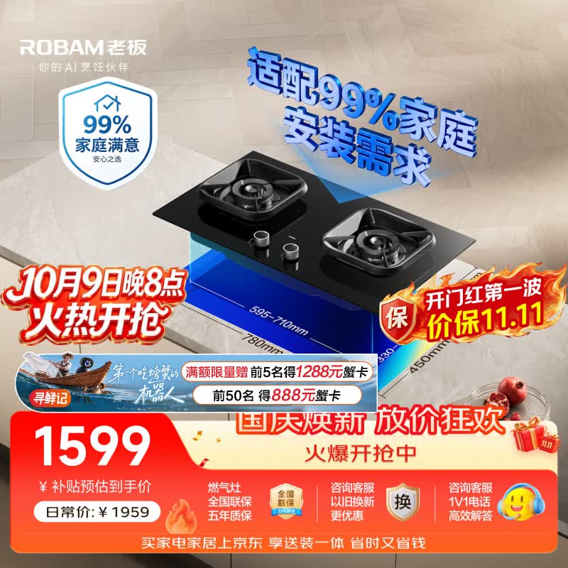 老板（Robam）【行业爆款】燃气灶5B0X1天然气防爆猛火灶煤气灶双灶台灶具以旧换新上门安装一级能效