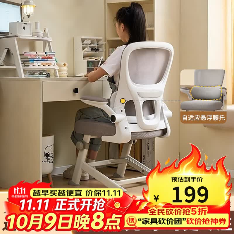 全品屋电脑椅学习椅办公椅人体工学椅学生椅撑腰椅子转椅电竞椅可升降