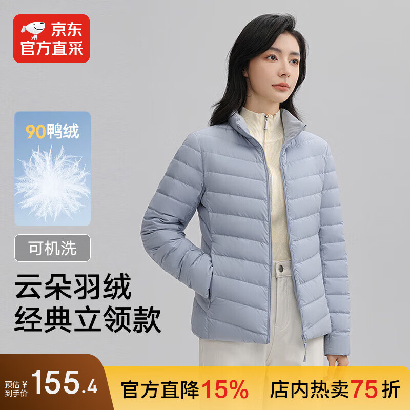 IKELUOZI2025秋季新款修身短款保暖外套立领轻薄羽绒服女 冰川蓝 2XL