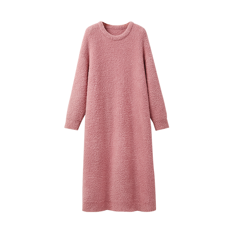 安之伴睡衣女秋冬保暖半邊絨休閑學(xué)院風(fēng)寬松中長(zhǎng)款高彈女士睡裙