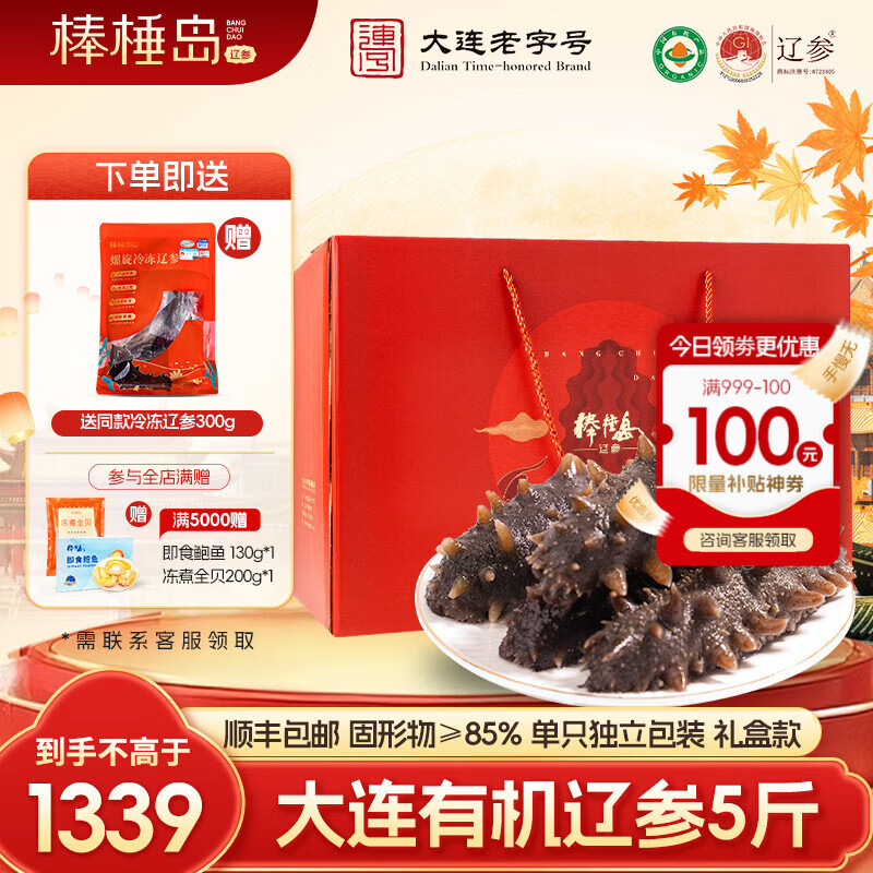棒棰岛大连有机冷冻海参2500g非即食海参底播辽刺参5斤海鲜水产孕妇礼盒 冷冻海参 2500g 35-45头礼盒装