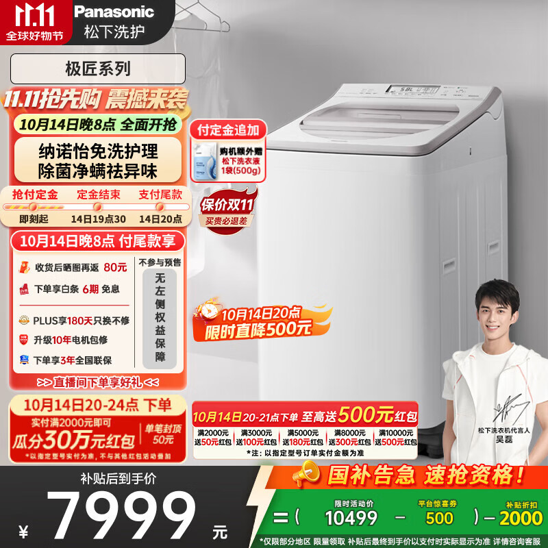 松下（Panasonic）【吴磊推荐】波轮洗衣机全自动11公斤大容量带烘干洗烘一体 纳诺怡除菌除螨家电国家补贴20% F
