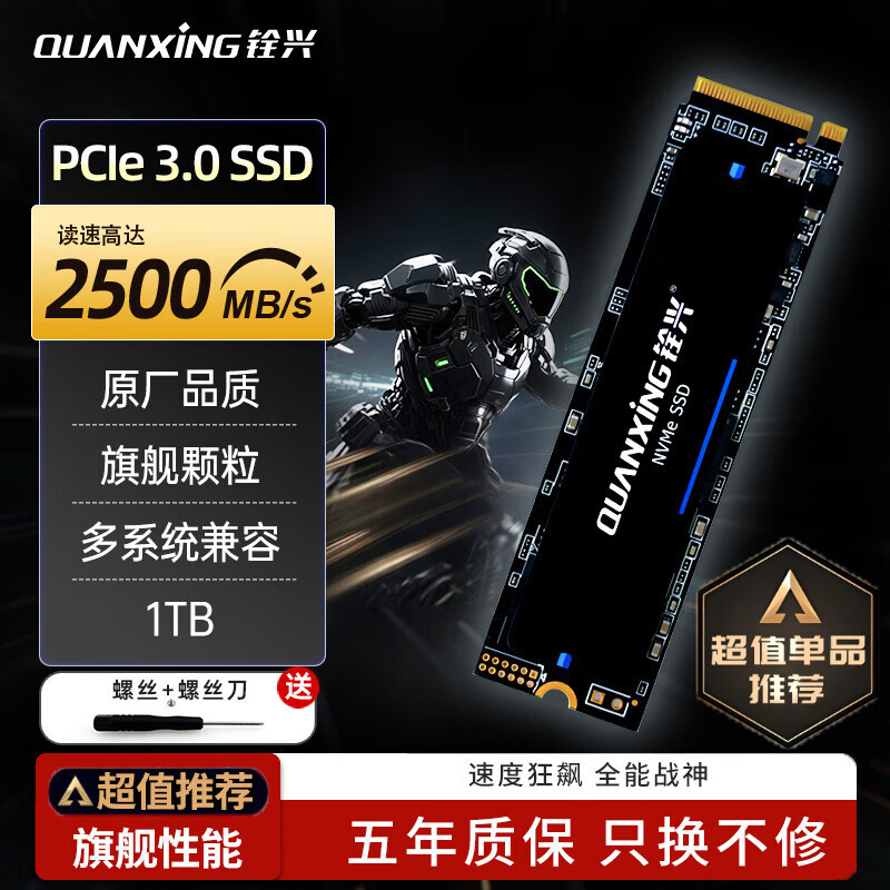 铨兴（QUANXING）1TB SSD固态硬盘 M.2接口 2280（NVME协议）PCIe3.0 读速高达2500MB/s N200