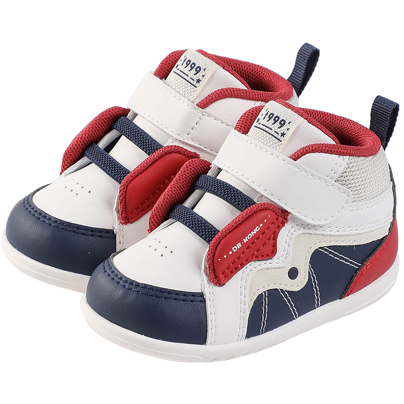 江博士秋冬男女宝宝保暖步前鞋 舒适婴儿鞋 拼色儿童鞋 米/蓝/红 22 脚长约12.7-13.3