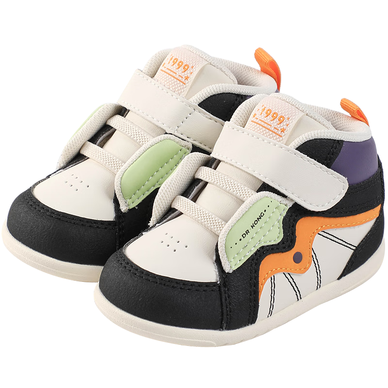 江博士秋冬男女宝宝保暖步前鞋 舒适婴儿鞋 拼色儿童鞋 米/黑/紫 22 脚长约12.7-13.3