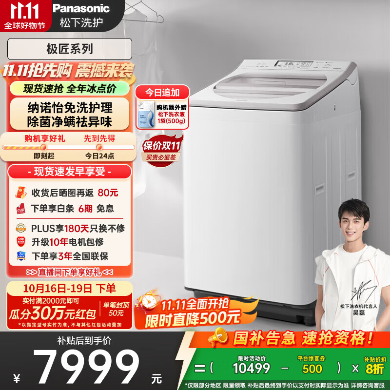 松下（Panasonic）【吴磊推荐】波轮洗衣机全自动11公斤大容量带烘干洗烘一体 纳诺怡除菌除螨家电国家补贴20% F