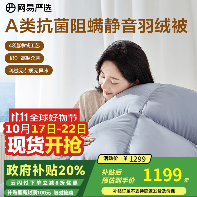 网易严选被子羽绒被鸭绒被 90%白鸭绒A类抗菌阻螨静音冬被 1100g 2.2*2.4m