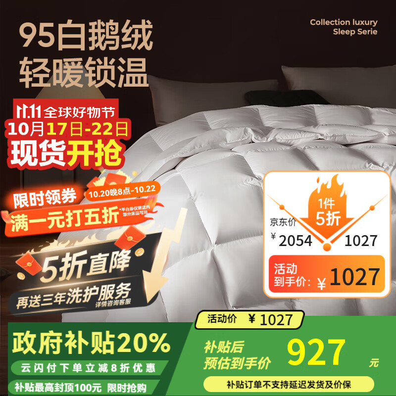 网易严选鹅绒被羽绒被子95%白鹅绒被芯 A类锁温静音四季被 520g 220*240cm