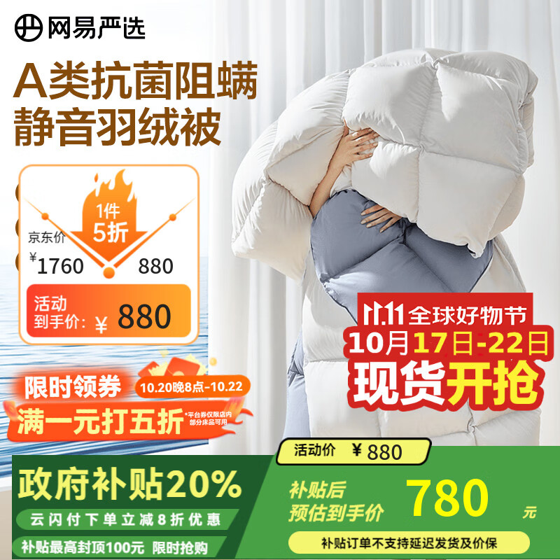 网易严选被子羽绒被鸭绒被 90%白鸭绒A类抗菌阻螨静音冬被 1000g 2*2.3m