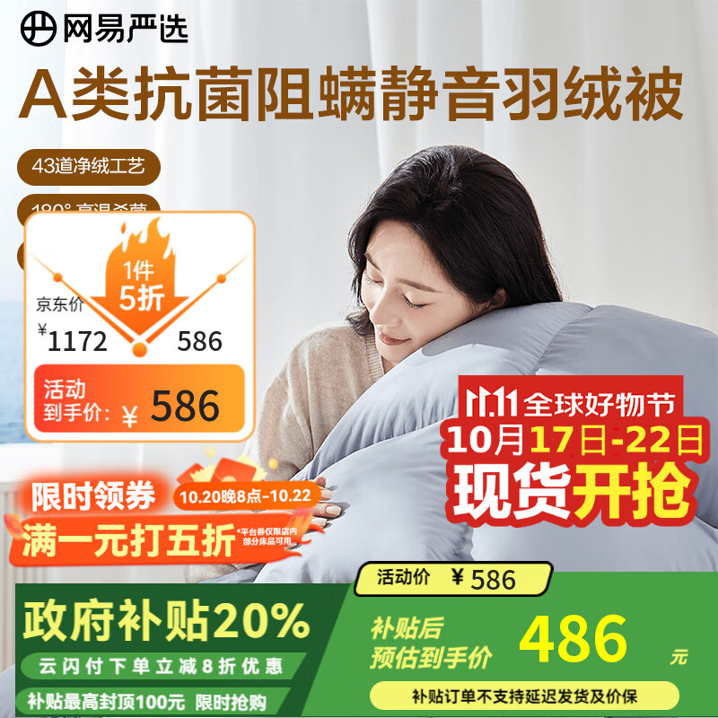 网易严选被子羽绒被鸭绒被 90%白鸭绒A类抗菌阻螨静音四季被570g 2.2*2.4m