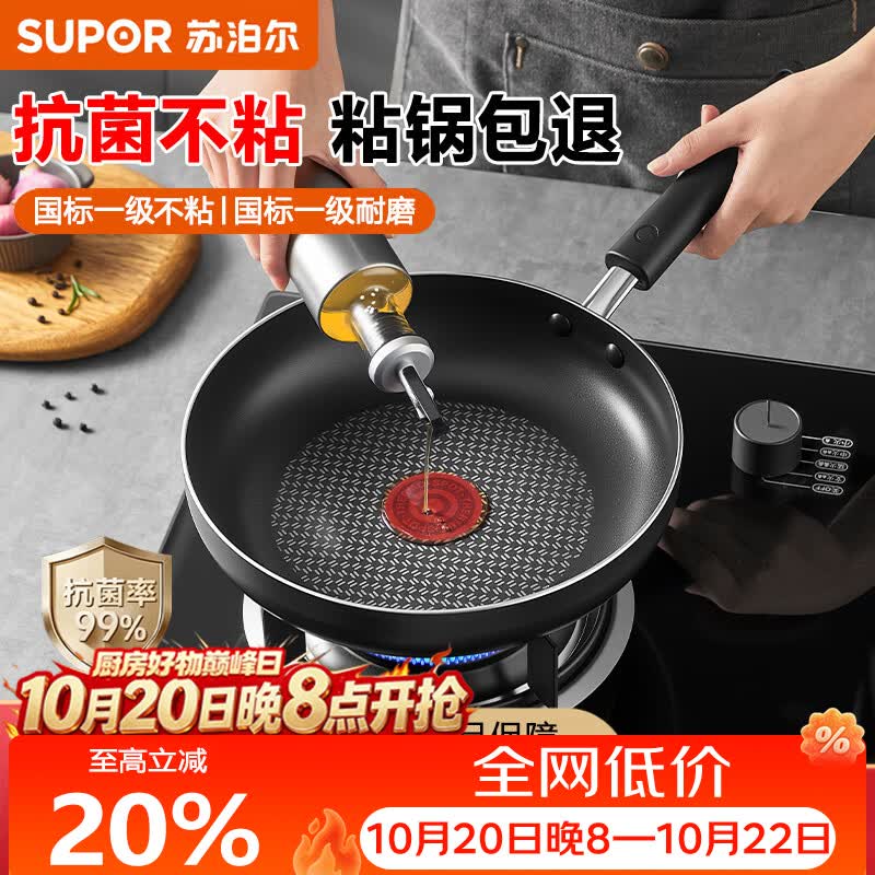 苏泊尔平底锅一级不粘煎锅99.9%抗菌火红点感温煎蛋煎牛排煎饼家用加深 聚油煎锅【燃气灶电磁炉通用】不带盖 28cm