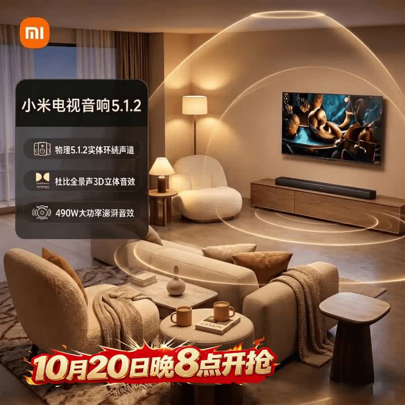 小米MI电视音箱5.1.2条形回音壁Soundbar杜比全景声家庭影院内置低音炮 - 线报酷