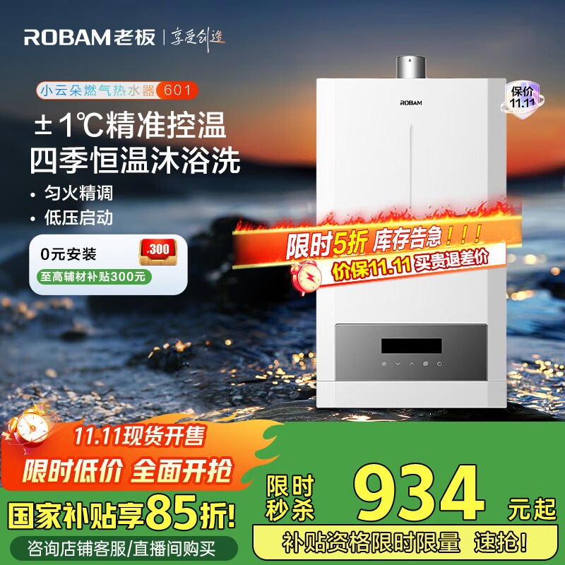 老板（Robam）【小云朵601】14升燃气热水器天然气 水气双调恒温 低水压启动强排式国家补贴以旧换新HT601A-14