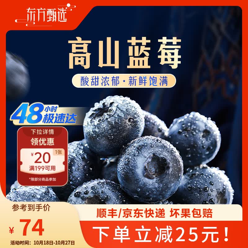 东方甄选高山蓝莓酸甜饱满产自云南/四川新鲜水果坏果包赔 【4盒装】18mm+ 125g/盒*4