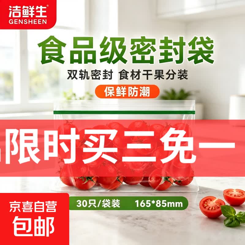 洁鲜生一次性辅食袋密封袋食品袋水果保鲜袋分装收纳自封袋密实袋 30只