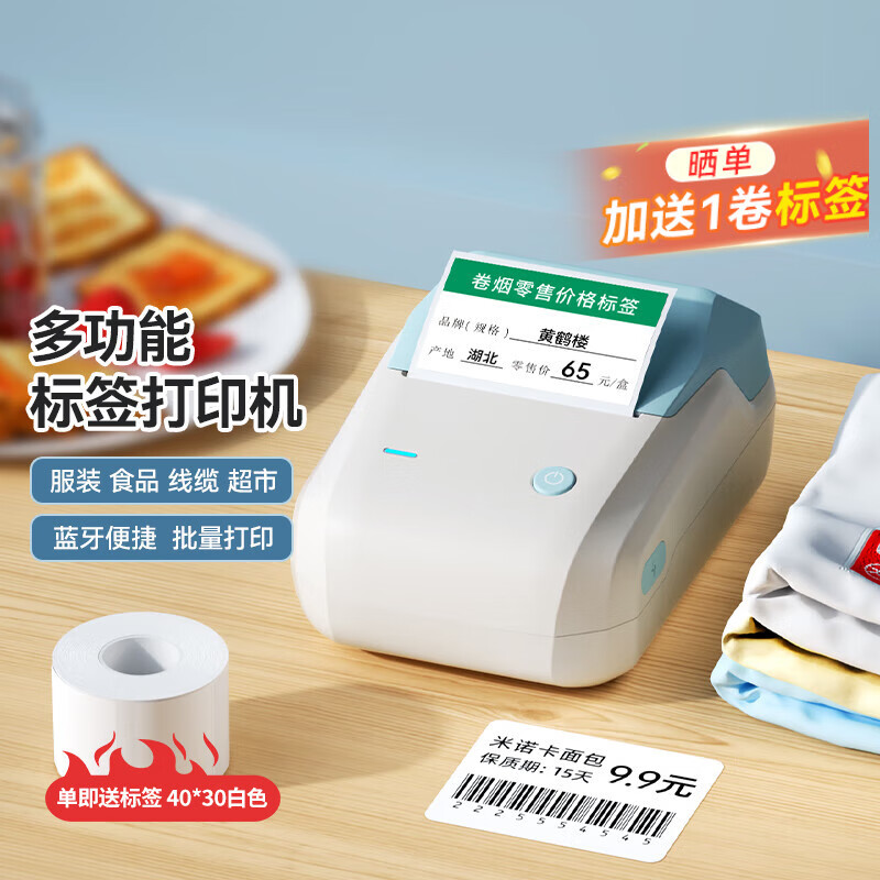 精臣 B1智能标签打印机生产日期商品合格打价格条码服装吊牌热敏不干胶姓名贴纸手持小型超市价签商用  B1天青标签机（送1卷白色标签）