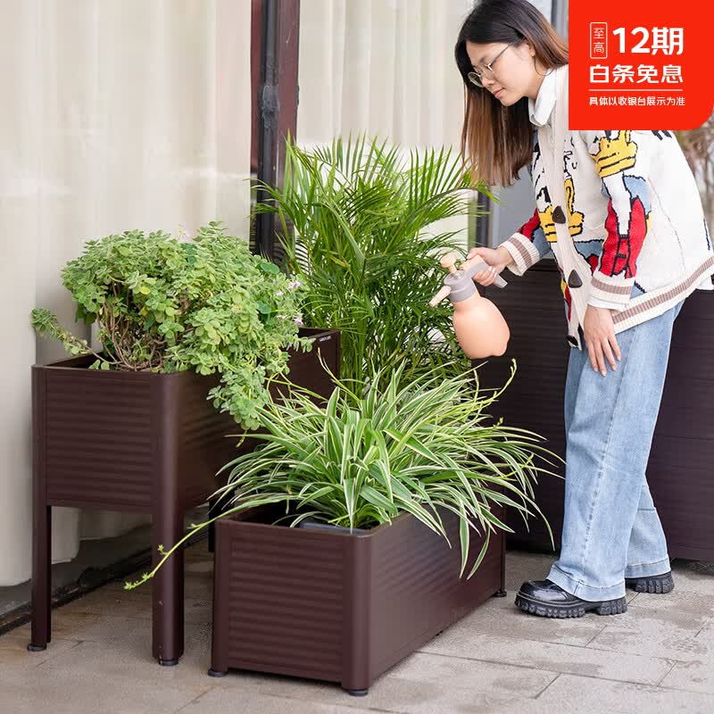 海山户外铝合金架花箱组合隔断花槽阳台种植箱庭院露台绿植长方形花盆 铝合金隔断花箱-高矮组合