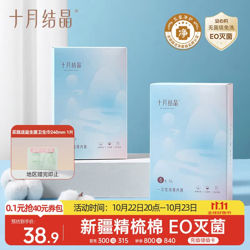 十月结晶孕产妇一次性内裤女士纯棉L码10条【 安全灭菌】
