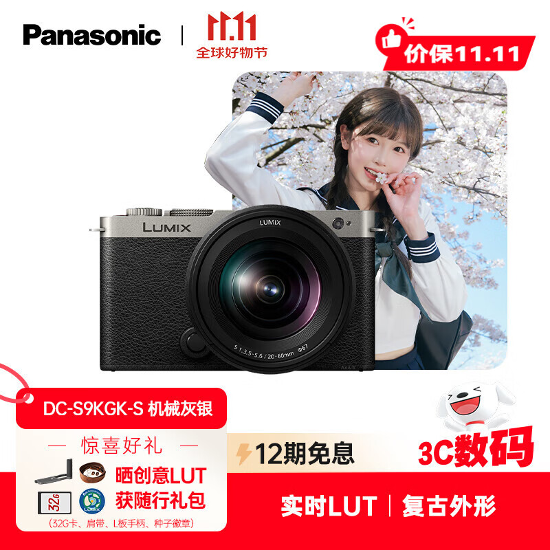 松下S9（20-60mm F3.5-5.6）套机（Panasonic）全画幅微单 实时Lut 滤镜直出 连接app极速分享 灰银
