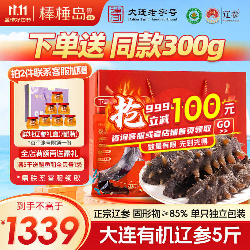 棒棰岛大连有机生鲜海参2500g非即食辽刺参5斤海鲜水产孕妇送礼礼盒特产 2500g 礼盒50-60只【立减100元首页领】