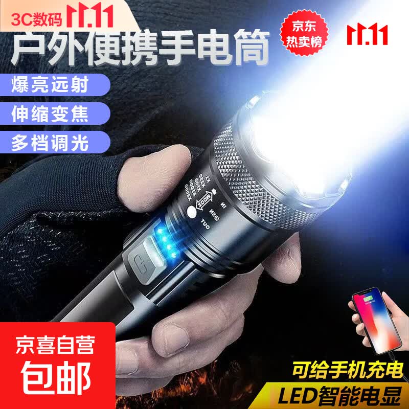 拍照配件多功能手电筒户外露营便携强光爆闪伸缩变焦小手电长续航远射家用停电应急超亮小钢炮 【新品抢购】伸缩变焦+应急充电宝 TY908