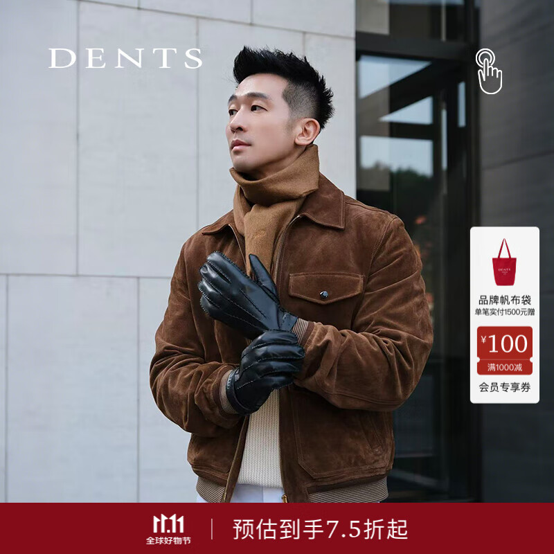 dents贝克汉姆同款可触屏|羊绒内里羊皮男手套奢侈品5-9201 黑色 L
