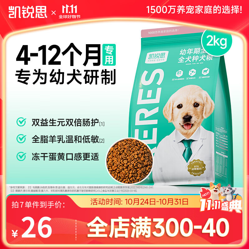 凯锐思幼犬专用 狗粮中大型小型犬泰迪金毛比熊博美柯基通用型 2kg