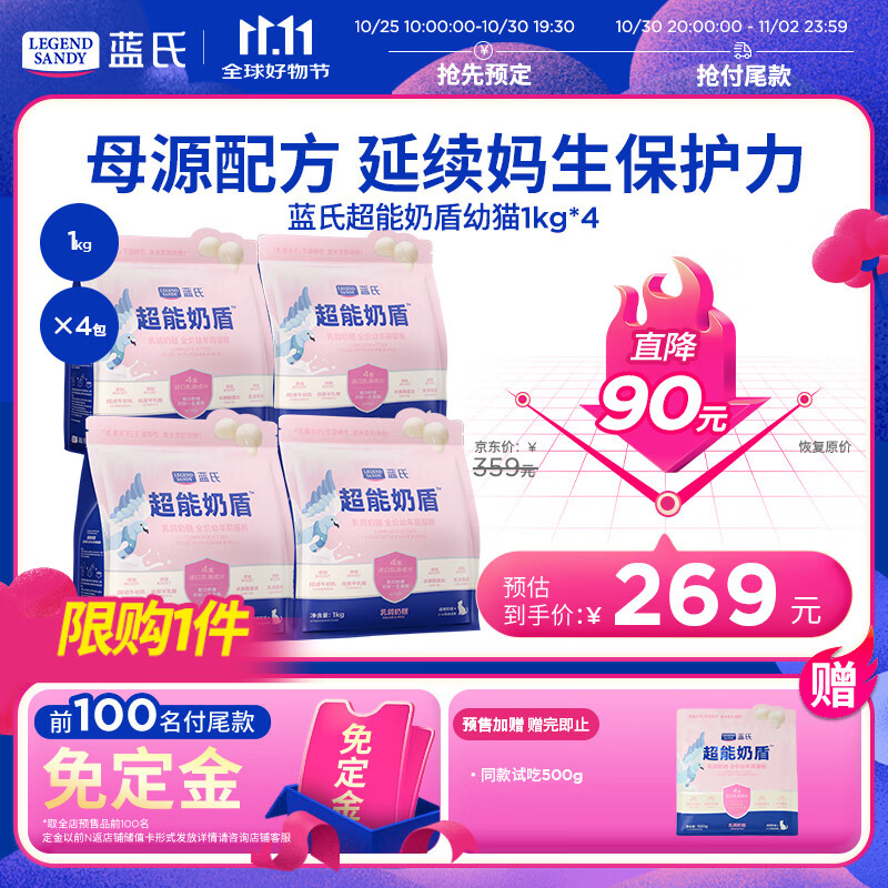 【預(yù)售】藍(lán)氏超能奶盾乳鴿奶糕全價(jià)幼貓糧凍干鮮肉干濕兩吃4kg