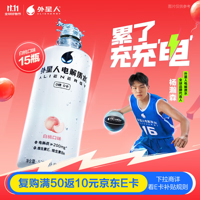 外星人电解质水0糖0卡饮料 白桃口味 500mL*15瓶 整箱装