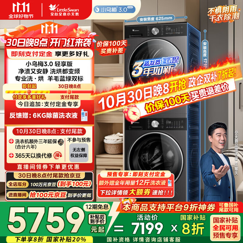 小天鹅（LittleSwan）洗烘套装 10KG滚筒洗衣机全自动+变频热泵烘干机家用烘衣服 【小乌梅3.0轻享】VE10+VE10 国家补贴