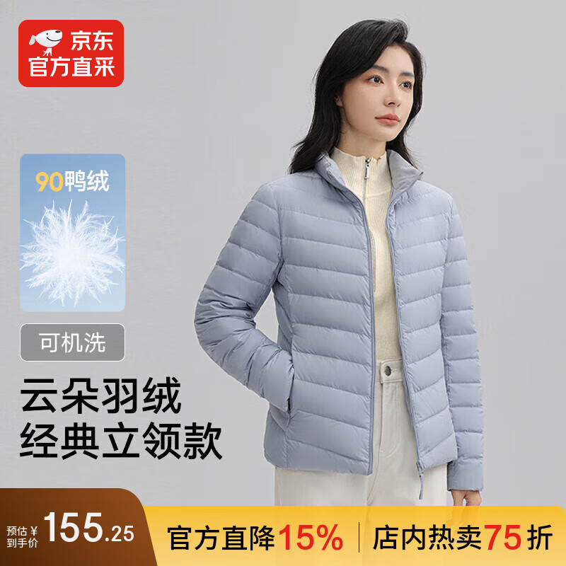 IKELUOZI2025秋季新款修身短款保暖外套立领轻薄羽绒服女 冰川蓝 2XL