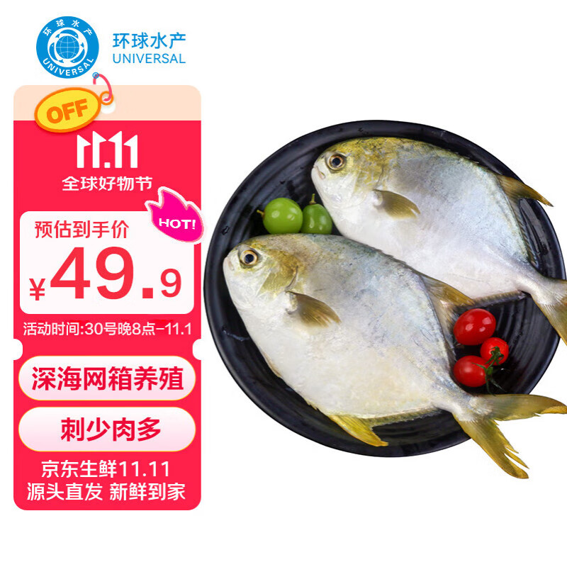 环球水产 南海金鲳鱼700g 2条 BAP认证深海鱼 冷冻 鱼类海鲜 家庭聚餐