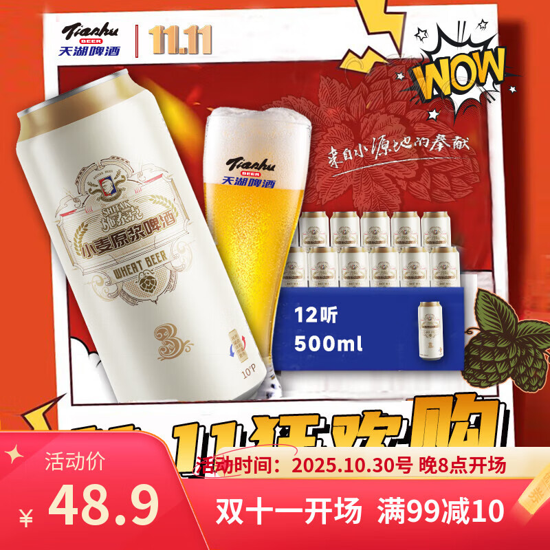 天湖 啤酒施泰克10度精酿浑浊型小麦原浆 500ml*12听装 京东自营整箱 